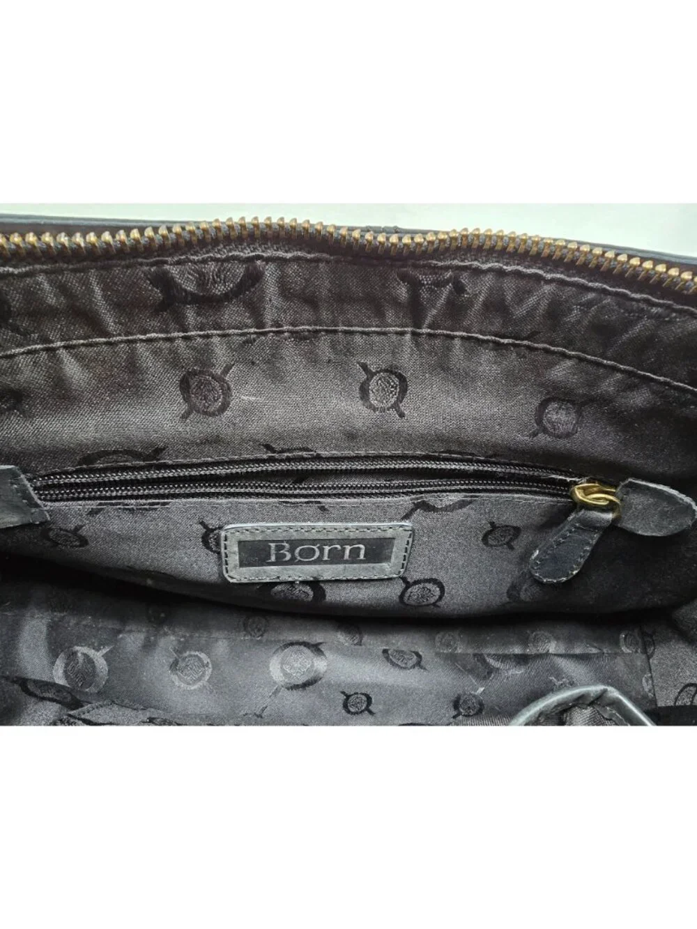 Born Black Leather Handbag With Double Handles & Zipper Closure - Picture 4 of 13